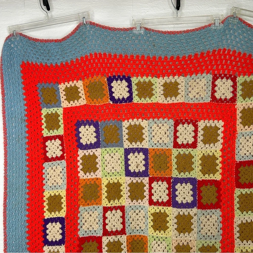 Vintage Colorful Granny Square Crochet Afghan Throw Blanket Multicolor 67 x 42
